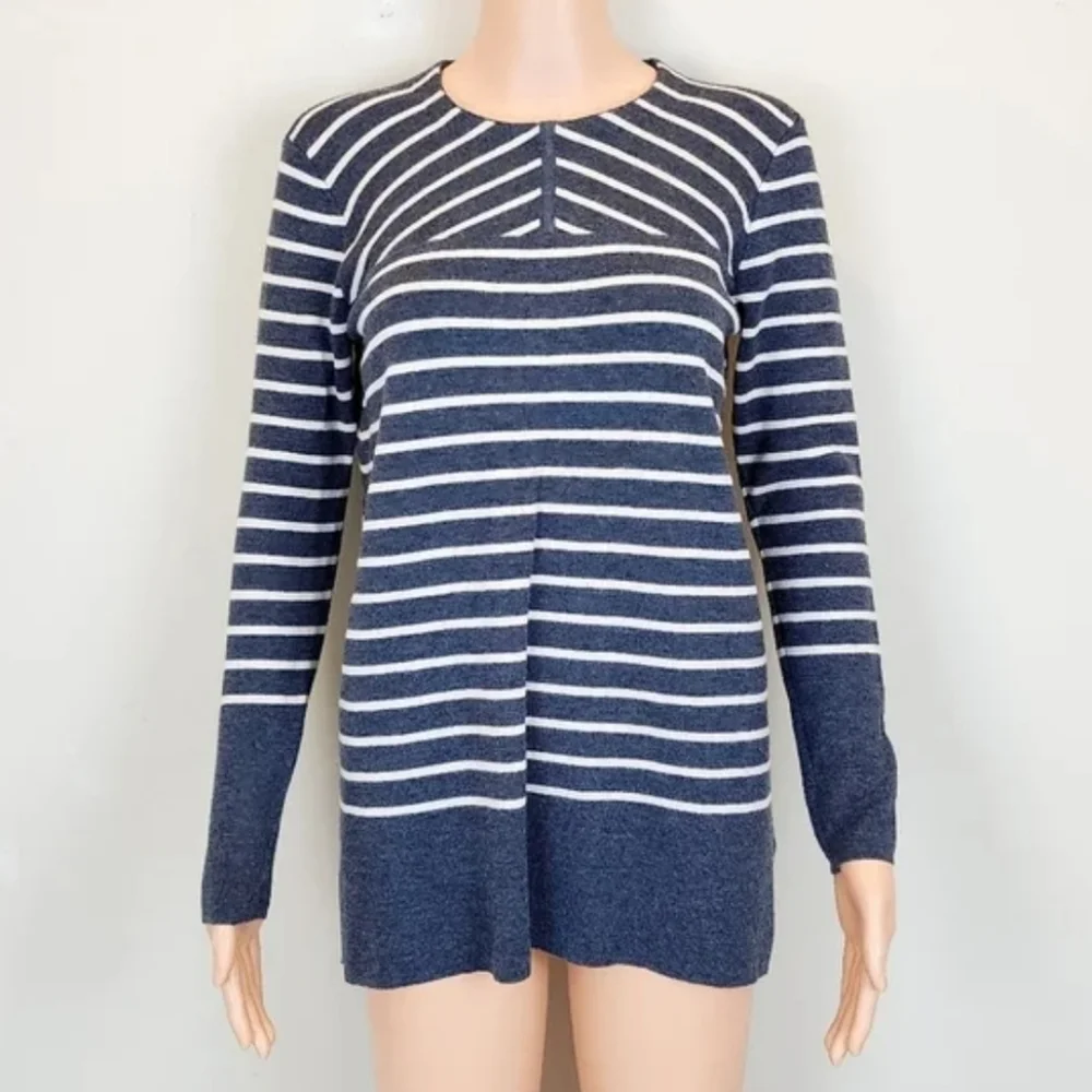 Tory Burch grey stripe long sleeve sweater Size M